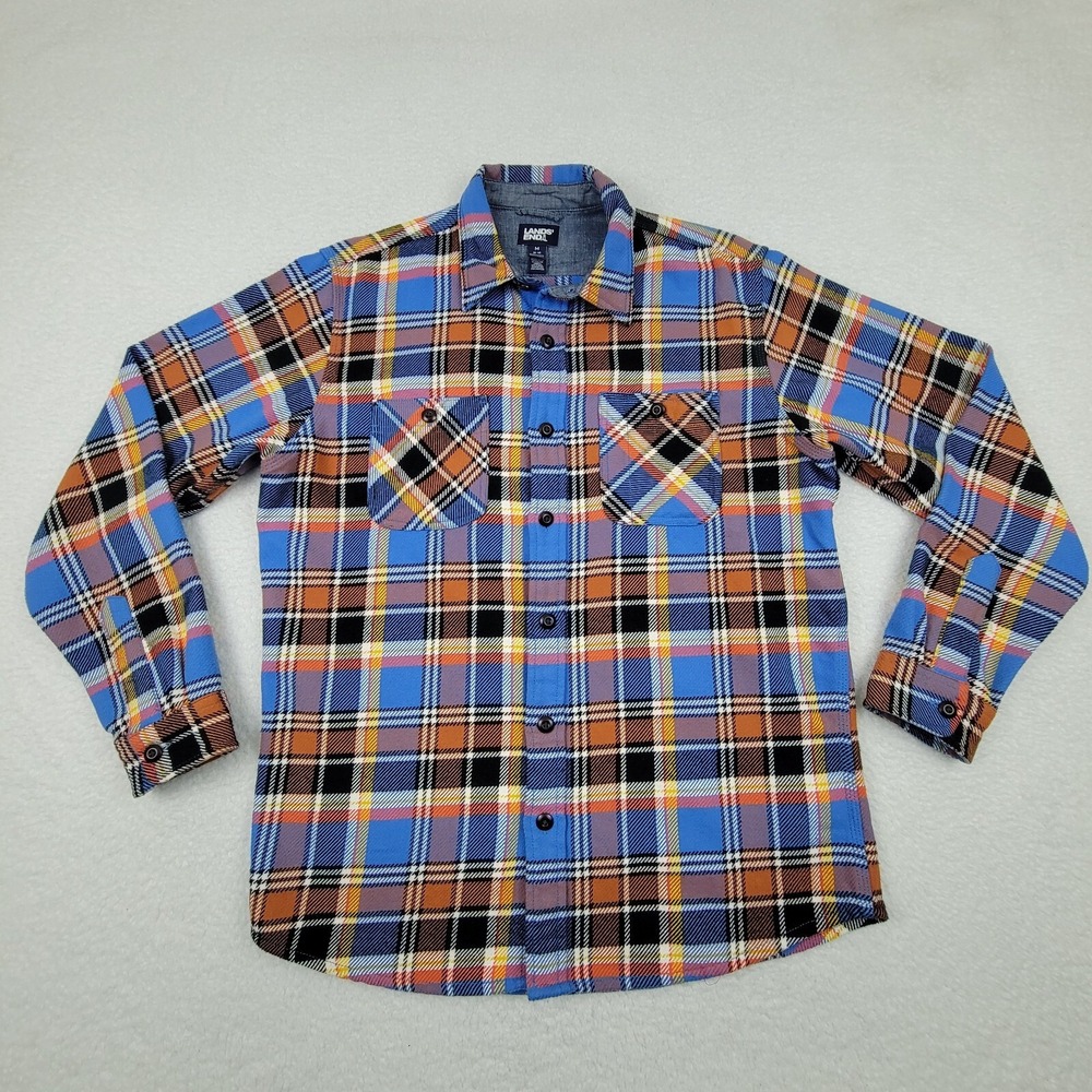 Lands' End Button Up Flannel Shirt Mens Medium 38-40 Plaid Traditional Fit